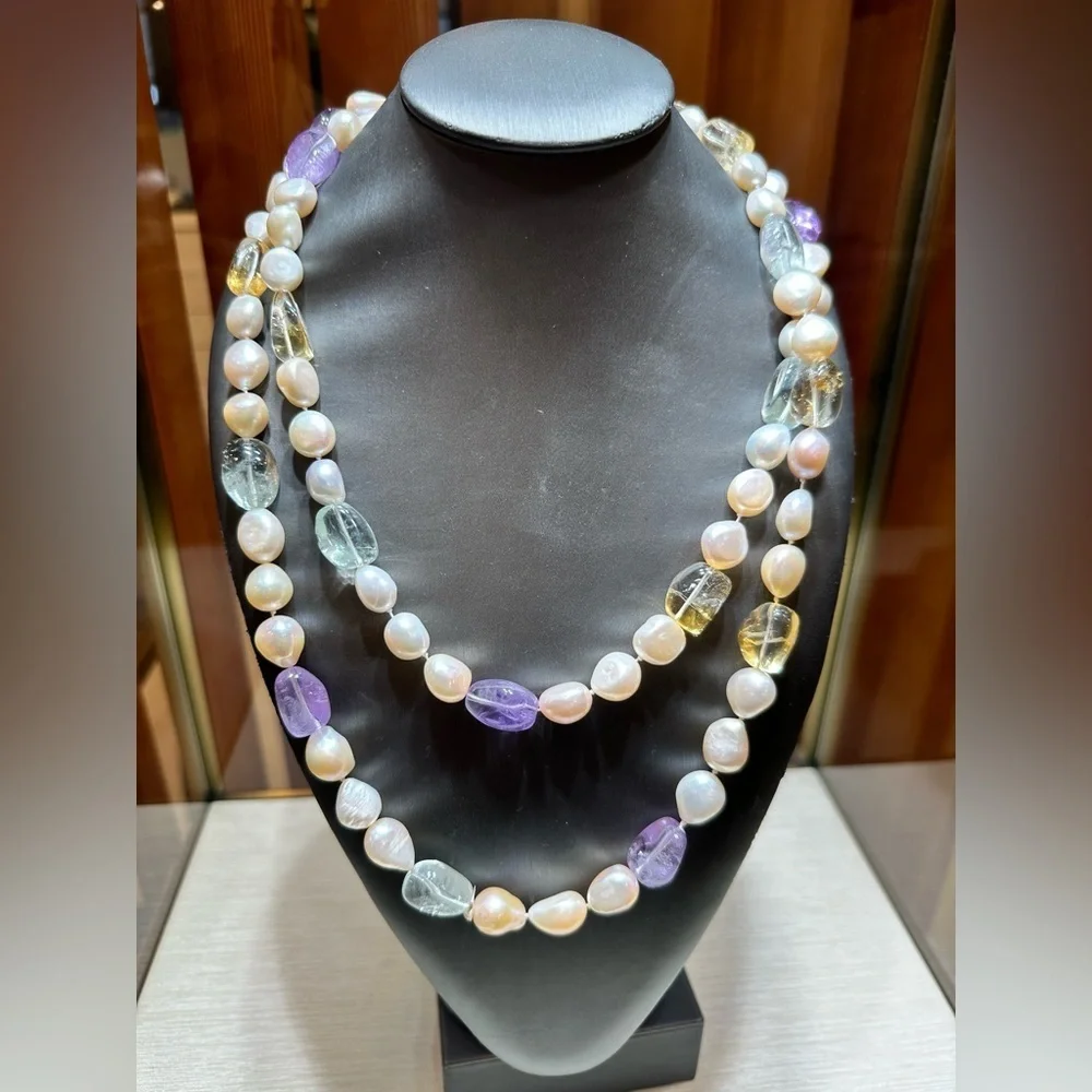 Natural fresh water natural stone double necklace - Picture 1 of 3